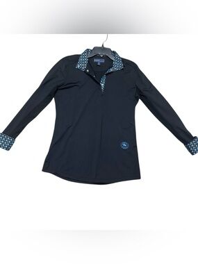 Essex Classics Women’s M LS Show Shirt Black Equestrian Riding Top Floral Trim